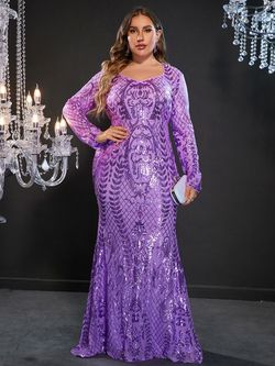 Style FSWD0758P Faeriesty Purple Size 24 Fswd0758p Long Sleeve Sequined Prom Tall Height Mermaid Dress on Queenly