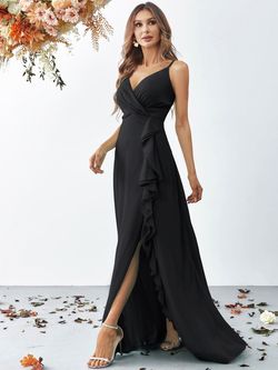 Style FSWD8057 Faeriesty Black Size 0 Polyester Fswd8057 Tulle A-line Side slit Dress on Queenly