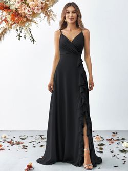 Style FSWD8057 Faeriesty Black Size 4 Floor Length Jersey Side slit Dress on Queenly