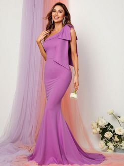Style FSWD0811 Faeriesty Purple Size 0 Jersey One Shoulder Tall Height Violet Mermaid Dress on Queenly