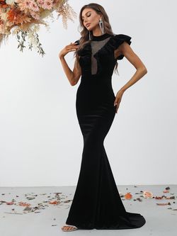 Style FSWD0353 Faeriesty Black Size 4 Polyester Tall Height Backless Velvet Mermaid Dress on Queenly