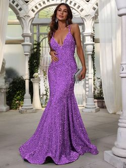 Style FSWD0620 Faeriesty Purple Size 0 Floor Length Tall Height Polyester Sequined Mermaid Dress on Queenly