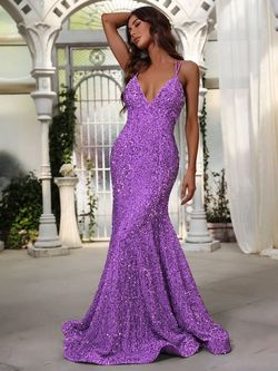 Style FSWD0620 Faeriesty Purple Size 16 Sequin Military Nightclub Mermaid Dress on Queenly