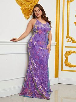 Style FSWD0701P Faeriesty Purple Size 20 Polyester Floor Length Spaghetti Strap Mermaid Dress on Queenly