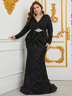 Style FSWD0812P Faeriesty Black Size 20 Sequined Jewelled Plus Size Floor Length Mermaid Dress on Queenly