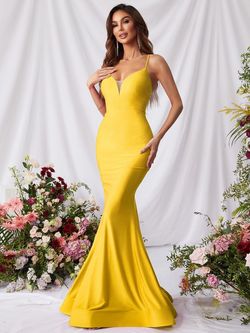 Style FSWD0759 Faeriesty Yellow Size 0 Spaghetti Strap Fswd0759 Tall Height Mermaid Dress on Queenly