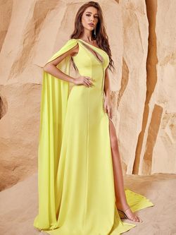 Style FSWD0945 Faeriesty Yellow Size 4 Tulle One Shoulder Side slit Dress on Queenly