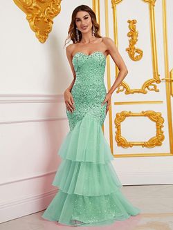 Style FSWD0371 Faeriesty Light Green Size 4 Sequined Fswd0371 Jewelled Mermaid Dress on Queenly