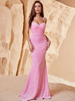 Style FSWD0550 Faeriesty Pink Size 0 Spaghetti Strap Polyester Tall Height Mermaid Dress on Queenly