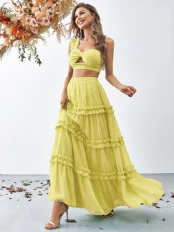 Style FSWU9004 Faeriesty Yellow Size 0 Two Piece Military One Shoulder Straight Dress on Queenly