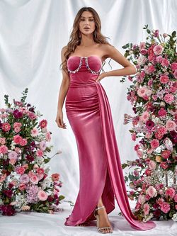 Style FSWD0908 Faeriesty Pink Size 0 Polyester Jersey Straight Dress on Queenly