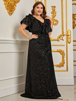 Style FSWD0818P Faeriesty Black Size 20 Polyester Sequin Military Prom Jewelled Straight Dress on Queenly