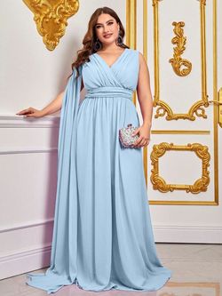Style FSWD0779P Faeriesty Blue Size 28 Floor Length Polyester Plus Size Tall Height A-line Dress on Queenly