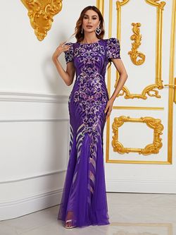 Style FSWD0839 Faeriesty Purple Size 0 Jersey Tall Height Sequined Polyester Mermaid Dress on Queenly
