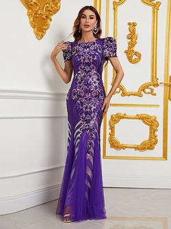 Style FSWD0839 Faeriesty Purple Size 4 Floor Length Sequined Jewelled Mermaid Dress on Queenly