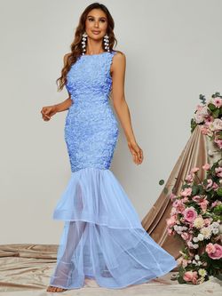 Style FSWD0833 Faeriesty Blue Size 8 Floor Length Sheer Mermaid Dress on Queenly