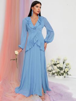 Style FSWD0967 Faeriesty Blue Size 12 Military Floor Length Straight Dress on Queenly