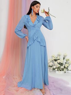Style FSWD0967 Faeriesty Blue Size 16 Military Polyester Floor Length Plus Size Straight Dress on Queenly