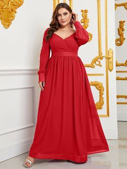 Style FSWD0795P Faeriesty Red Size 20 Sweetheart Long Sleeve Jersey A-line Dress on Queenly