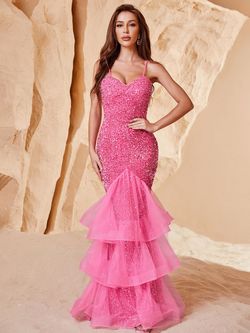 Style FSWD0174 Faeriesty Pink Size 0 Sequined Polyester Jewelled Mermaid Dress on Queenly
