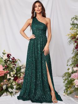 Style FSWD0431 Faeriesty Green Size 4 Floor Length Tall Height Fswd0431 Sequined One Shoulder A-line Dress on Queenly