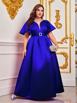 Style FSWD0819P Faeriesty Blue Size 24 Silk Satin Straight Dress on Queenly