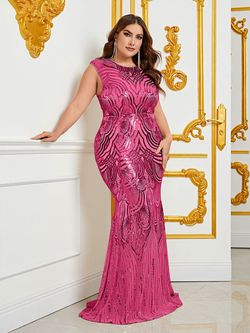 Style FSWD0736P Faeriesty Pink Size 20 Tall Height Sequined Floor Length Mermaid Dress on Queenly