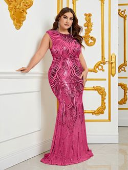 Style FSWD0736P Faeriesty Hot Pink Size 24 Sequined Jersey Polyester Mermaid Dress on Queenly