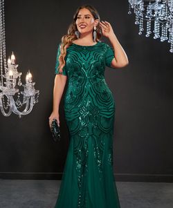 Style FSWD0748P Faeriesty Green Size 24 Fswd0748p Sequined Tall Height Mini Mermaid Dress on Queenly