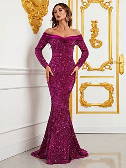 Style FSWD0808 Faeriesty Pink Size 0 Sequined Floor Length Nightclub Long Sleeve Mermaid Dress on Queenly