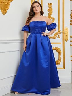 Style FSWD0793P Faeriesty Blue Size 20 Silk Floor Length Polyester Sleeves Straight Dress on Queenly