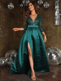 Style FSWD0725 Faeriesty Green Size 0 Sequined Prom Tall Height Side slit Dress on Queenly