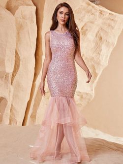 Style FSWD0836 Faeriesty Pink Size 0 Sequin Military Mermaid Dress on Queenly