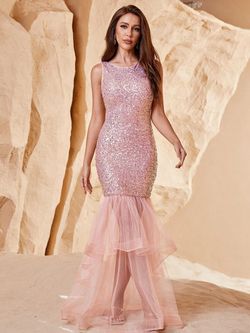 Style FSWD0836 Faeriesty Pink Size 12 Polyester Military Tall Height Jewelled Mermaid Dress on Queenly