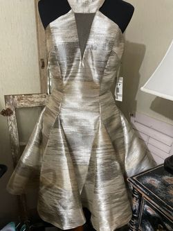 Temptation Silver Size 8 Wedding Guest Military Floor Length A-line Dress on Queenly