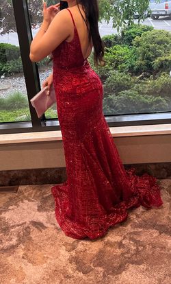 Jovani Red Size 6 Embroidery Appearance Backless Mermaid Dress on Queenly