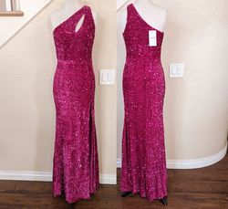Style Fuchsia Sequined One Shoulder Cut Out Side Slit Formal Gown Pink Size 6 Side slit Dress on Queenly