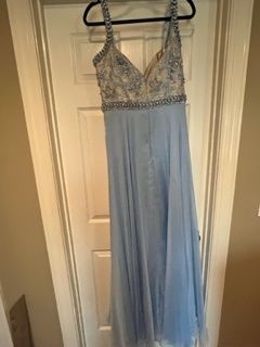 Sherri Hill Blue Size 14 Floor Length Black Tie Plus Size Straight Dress on Queenly