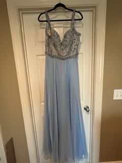 Sherri Hill Blue Size 14 Military Floor Length Straight Dress on Queenly