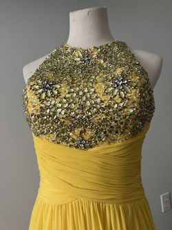 Terani Couture Yellow Size 6 Euphoria Sequin Side slit Dress on Queenly
