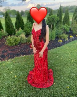 Jovani Bright Red Size 00 Appearance Floor Length Jewelled Straight Dress on Queenly