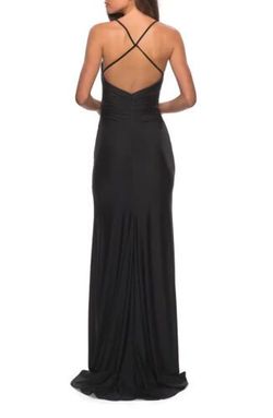 La Femme Black Tie Size 4 Spaghetti Strap Side slit Dress on Queenly