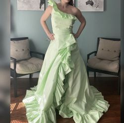Jovani Green Size 12 Appearance Floor Length Side Slit A-line Dress on Queenly