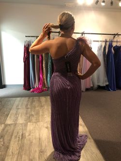 Sherri Hill Purple Size 2 Floor Length Black Tie Side slit Dress on Queenly