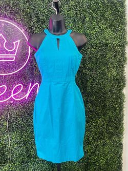 Calvin Klein Blue Size 0 Pageant Teal Free Shipping Midi Cocktail Dress on Queenly