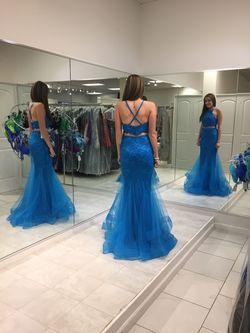 Blush Prom Blue Size 0 High Neck Prom Train Dress on Queenly