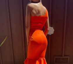 Asos Orange Size 0 Jersey Flare Mermaid Dress on Queenly