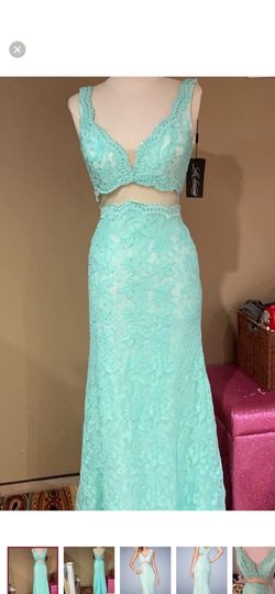 La Femme Green Size 6 Never Worn Prom Military Lace Straight Dress on Queenly