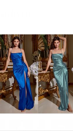 Cinderella Divine Blue Size 2 Black Tie Military Floor Length Straight Dress on Queenly