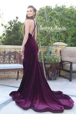 Style 510V Jessica Angel Purple Size 4 Velvet Tall Height Side slit Dress on Queenly